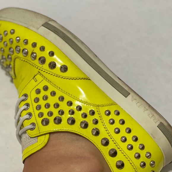 PRADA Neon Yellow Studded Sneakers - Picture 7 of 7